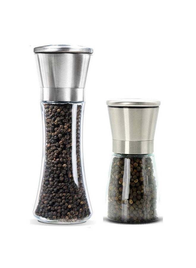 P-Plus International Pack of 2 Pepper Grinder or Salt Shaker for Professional Chef Spice Mill Stainless Steel Adjustable (Small+Tall Pack 2) - Image 1