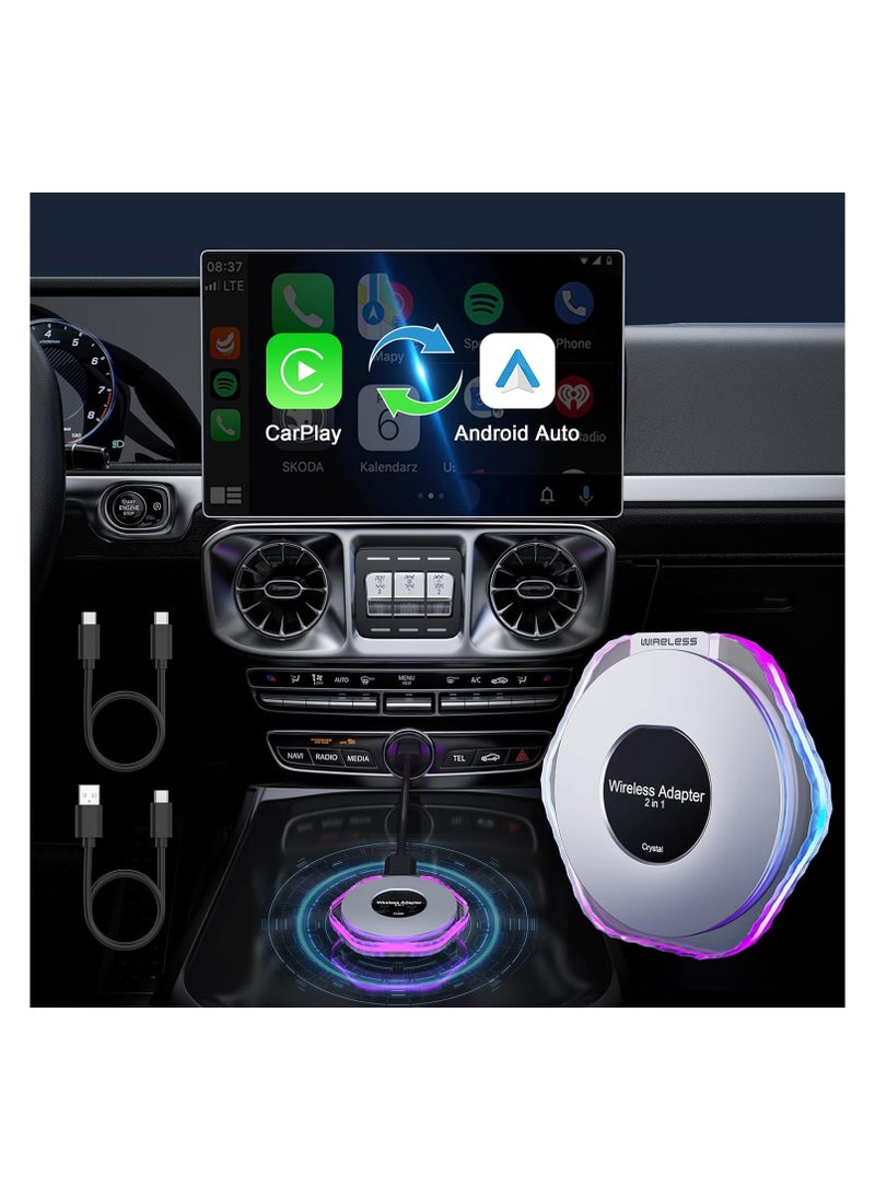 SYOSI Wireless Carplay Adapter & Android Auto Wireless Adapter, 2024 Car Play Wireless Adapter for Phone, USB-C and USB-A Cables,Plug & Play Magic Box CarPlay Dongle Work With IOS 10+ and Android 11+  - Image 1