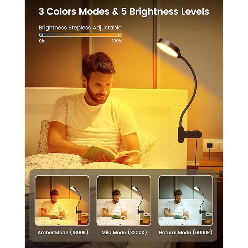 جلوسينت مصباح قراءة 5 واط، مصباح بمشبك 36 LED، صديق للعين، 3 الوان و5 مستويات سطوع، مصباح LED بمشبك تثبيت - Image 3