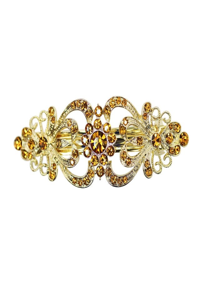 Faship Gorgeous Brown Yellow Crystal Floral Hair Barrette - Image 1