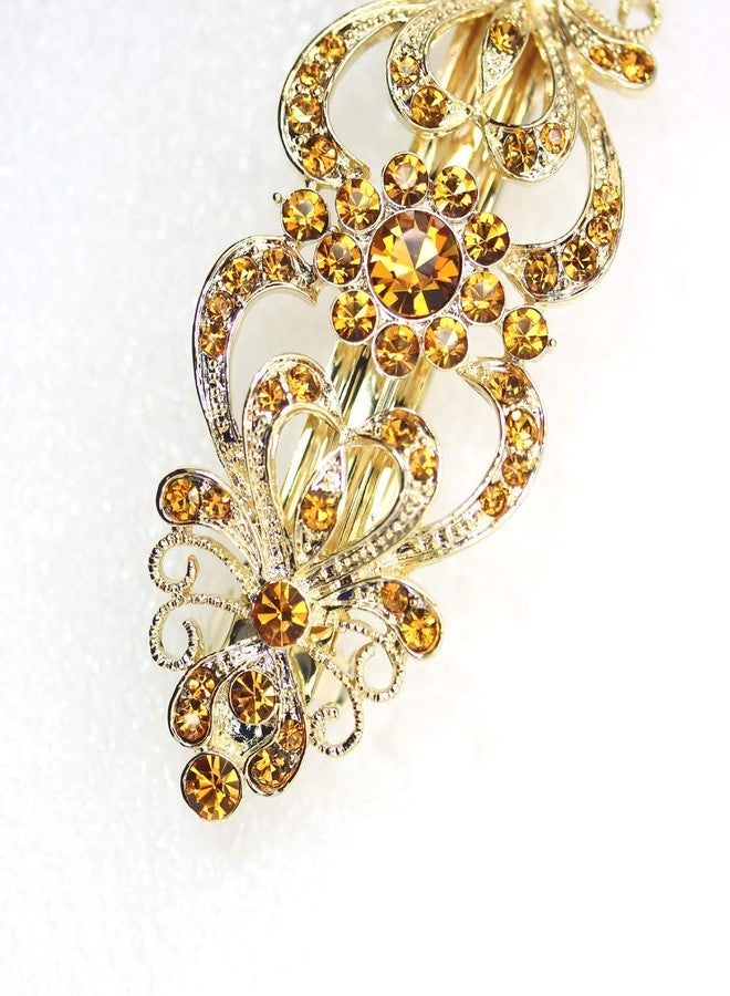 Faship Gorgeous Brown Yellow Crystal Floral Hair Barrette - Image 5