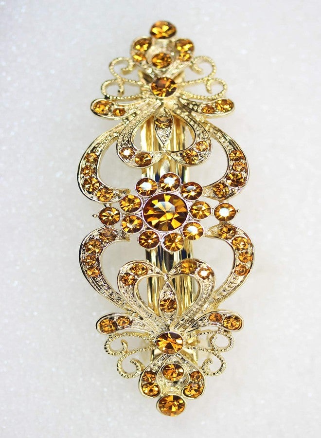 Faship Gorgeous Brown Yellow Crystal Floral Hair Barrette - Image 3