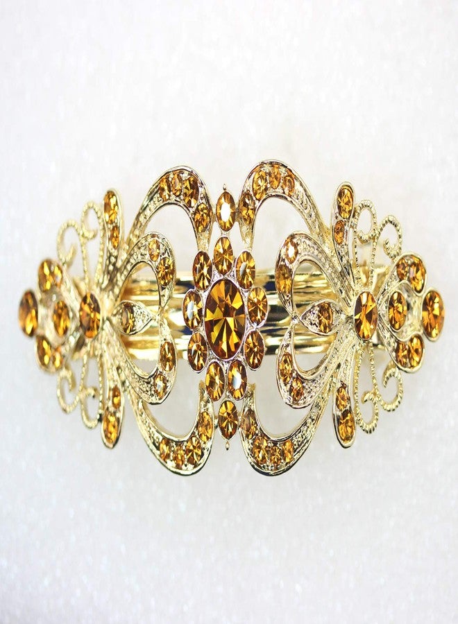 Faship Gorgeous Brown Yellow Crystal Floral Hair Barrette - Image 4