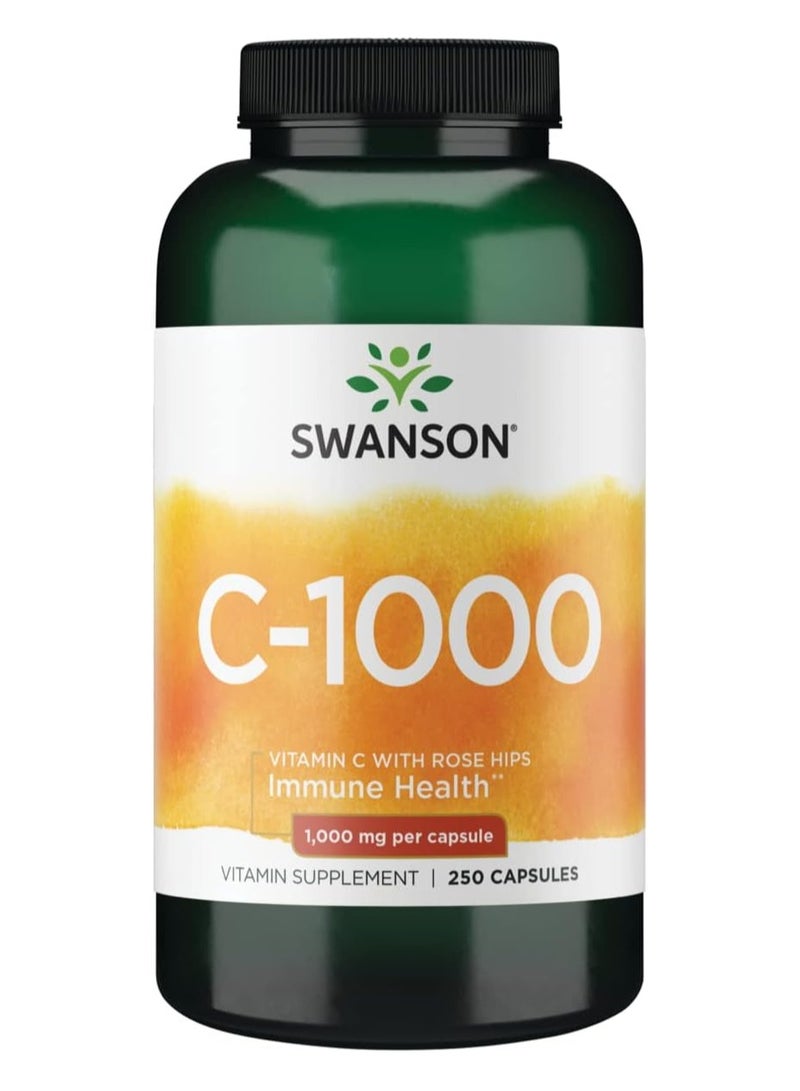سوانسون فيتامين سي مع ثمر الورد، مكمل غذائي مضاد للأكسدة، يدعم صحة القلب والأوعية الدموية، 1000 ملغ، 250 كبسولة - Image 1