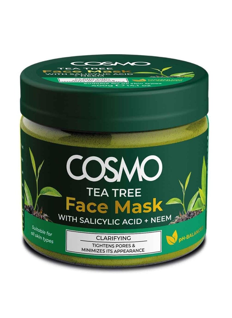 COSMO Cosmo Clarifying Tea Tree Face Mask 400g, Skin Firming, Deep Cleansing, Paraben Free, Tightens the Skin, Making It Look Firmer, Healthier and Daily Use. 