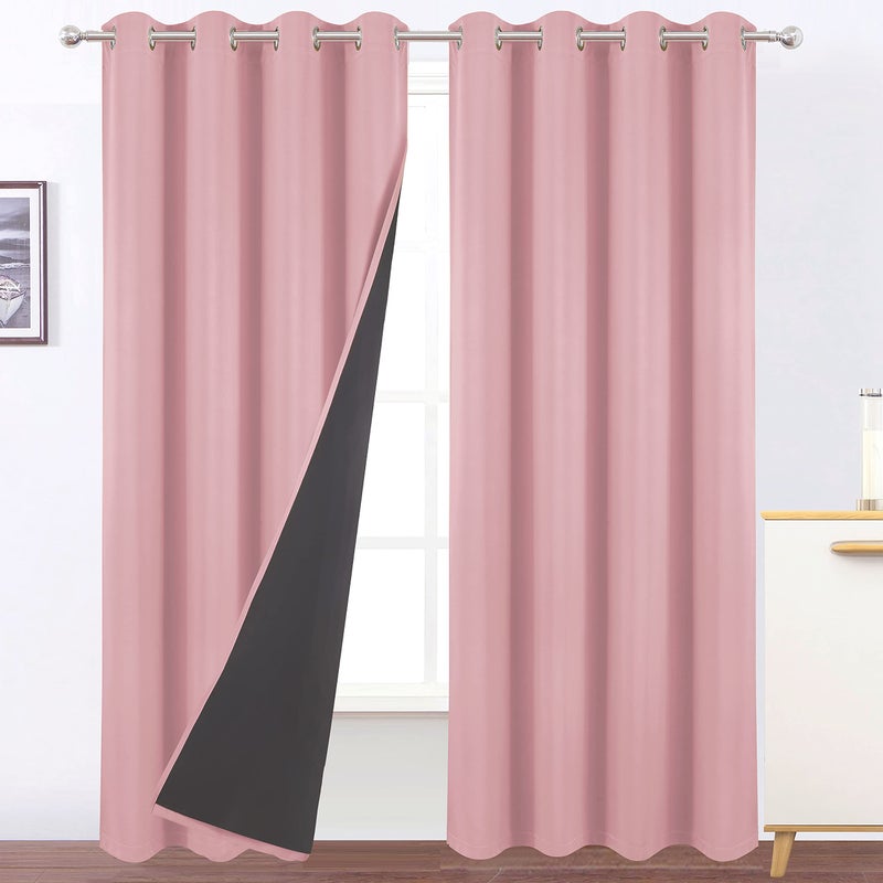 LEMOMO 100 Blackout Pink Curtains with Black Lining52 x 84 InchSet of 2 Panels Thermal Insulated Room Darkening Curtains for Bedroom