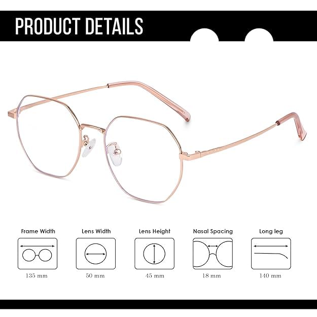mashamart® Hexagon Shape Blue Cut Antiglare Computer Eyeglasses For Men And Women |Blue Light Filtering Glasses For Computer And Mobile Use |100% UV Protection | Gold & Silver (Rose Gold) - Image 5