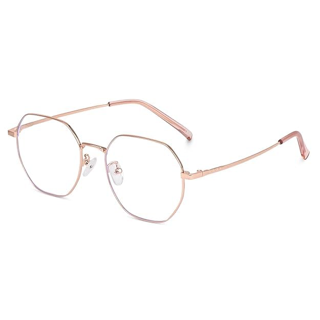 mashamart® Hexagon Shape Blue Cut Antiglare Computer Eyeglasses For Men And Women |Blue Light Filtering Glasses For Computer And Mobile Use |100% UV Protection | Gold & Silver (Rose Gold) - Image 1