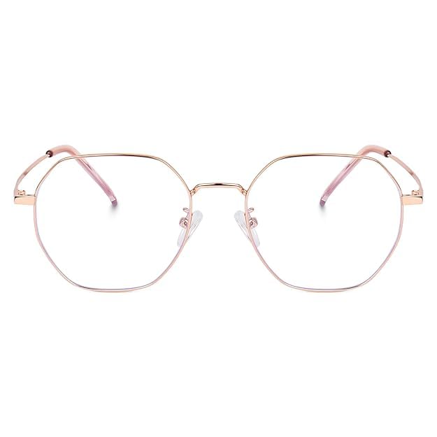 mashamart® Hexagon Shape Blue Cut Antiglare Computer Eyeglasses For Men And Women |Blue Light Filtering Glasses For Computer And Mobile Use |100% UV Protection | Gold & Silver (Rose Gold) - Image 2