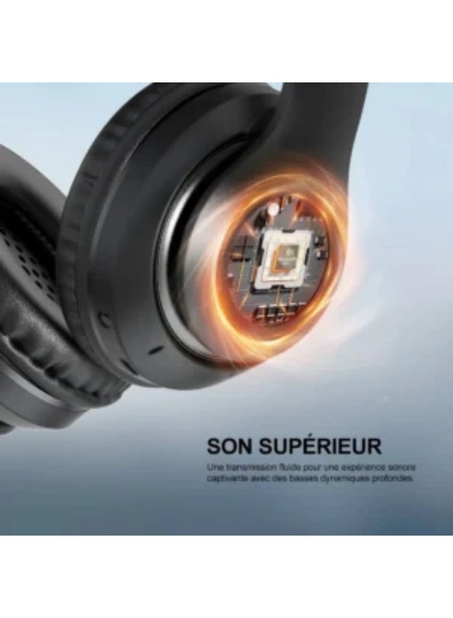 ريفرسونج سماعات رأس لاسلكية فوق الأذن بتصميم قابل للطي - صوت جهير عميق، وسائد أذن مريحة، عمر بطارية طويل، بلوتوث 5.0، راديو FM، بطاقة TF، صوت EQ - لون أسود - Image 4