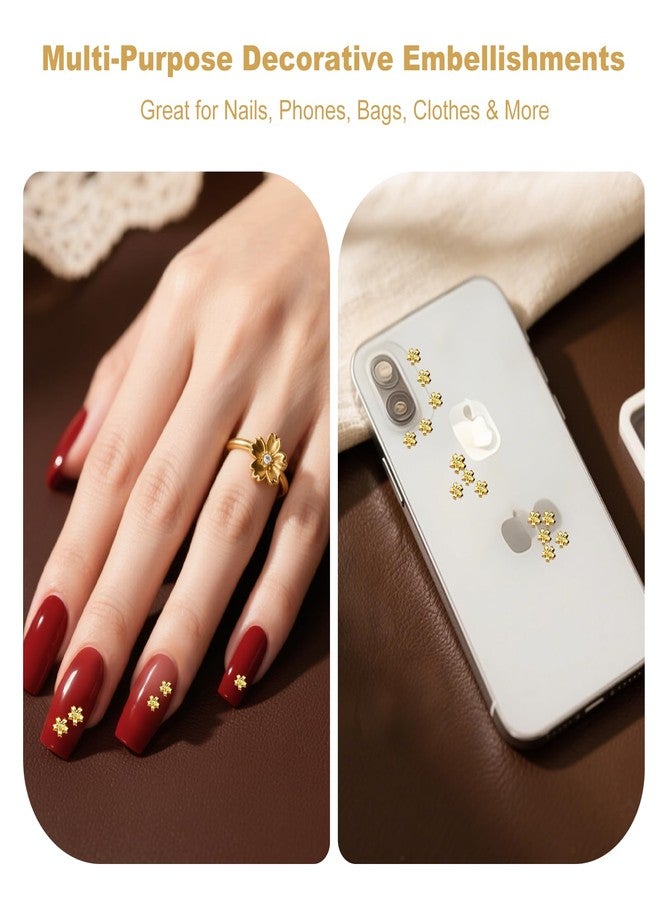KGCGJVB 200Pcs Flower Charms for Nails Gold Mini Blossom Nail Charm Accessories with Minimalist Small Flowers and Gems Cute Nail Decorations for Women DIY Manicure Nail Art Designs - Image 5