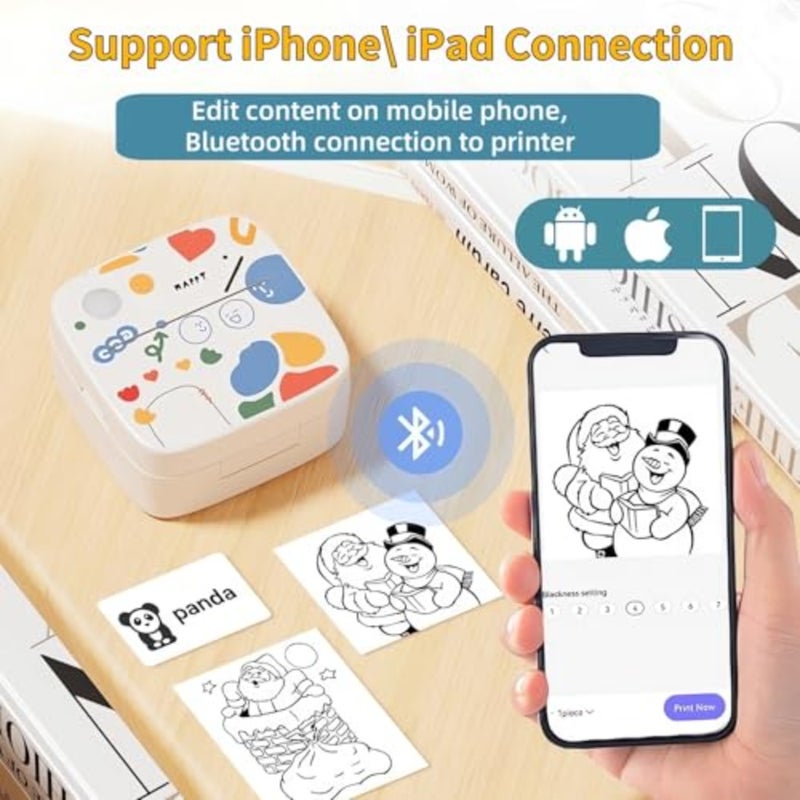 Portable sticker printer for creative kids DIY, thermal paper rolls, Bluetooth inkless printing, pocket-sized label maker in pastel blue with durable ABS plastic body - Image 3