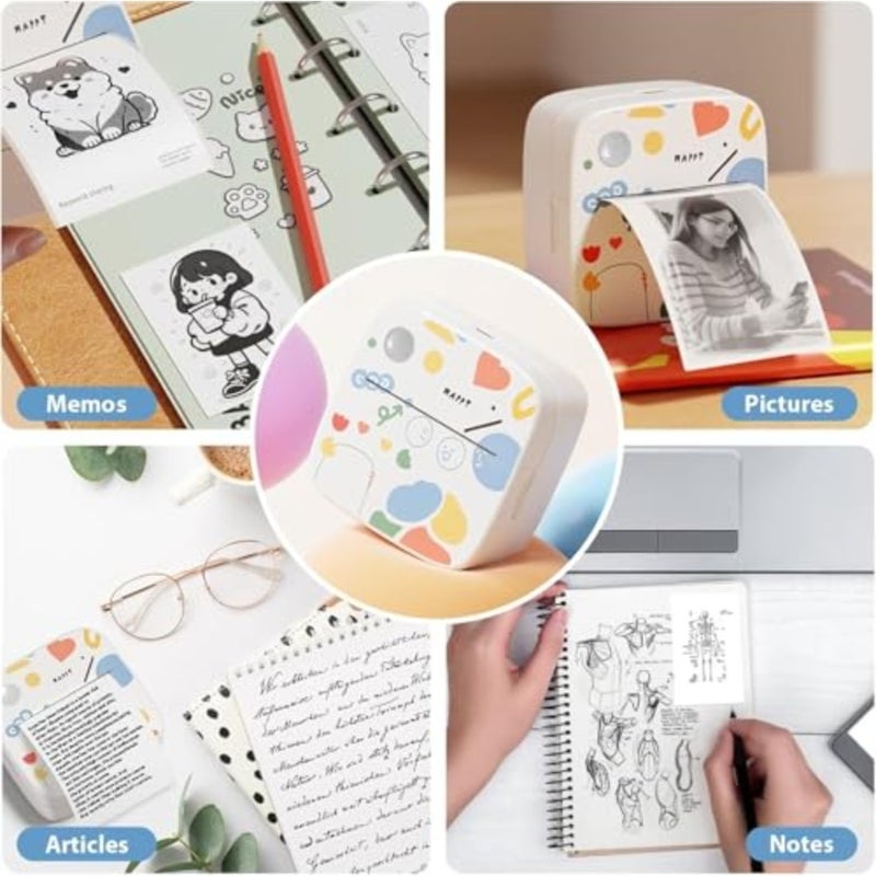 Portable sticker printer for creative kids DIY, thermal paper rolls, Bluetooth inkless printing, pocket-sized label maker in pastel blue with durable ABS plastic body - Image 5