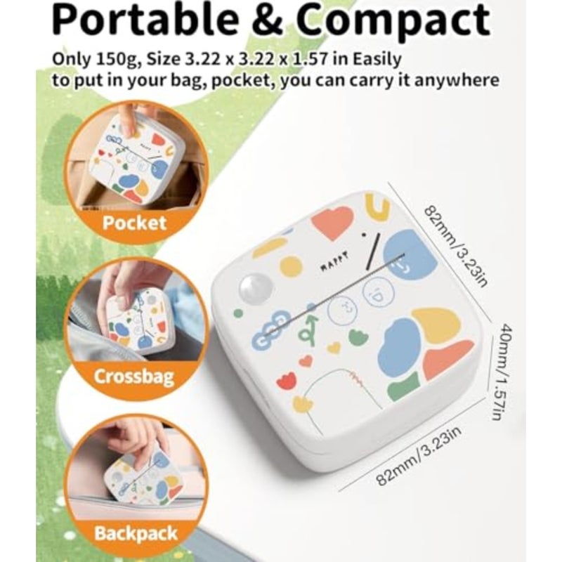 Portable sticker printer for creative kids DIY, thermal paper rolls, Bluetooth inkless printing, pocket-sized label maker in pastel blue with durable ABS plastic body - Image 2