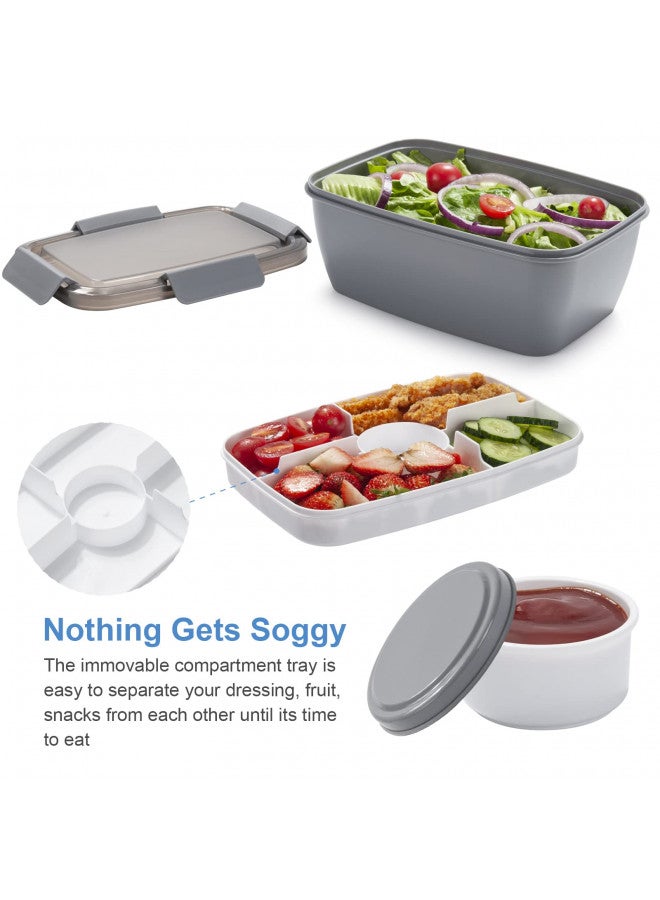 Freshmage Salad Lunch Container To Go, 68-oz Grey-XL, Leak-proof Lid, 4 Compartments, Sauce Container, Safe Material, Easy Carry - Image 2