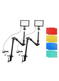 شو وو 2 حزمة USB LED فيديو ضوء 3200K-5600K عكس الضوء مع 2 حوامل طاولة، 2 محولات رأس كروية، 10 مرشحات ألوان (أحمر/أصفر/أزرق/أخضر/أبيض) لإضاءة مؤتمرات الفيديو المباشرة  - Image 1