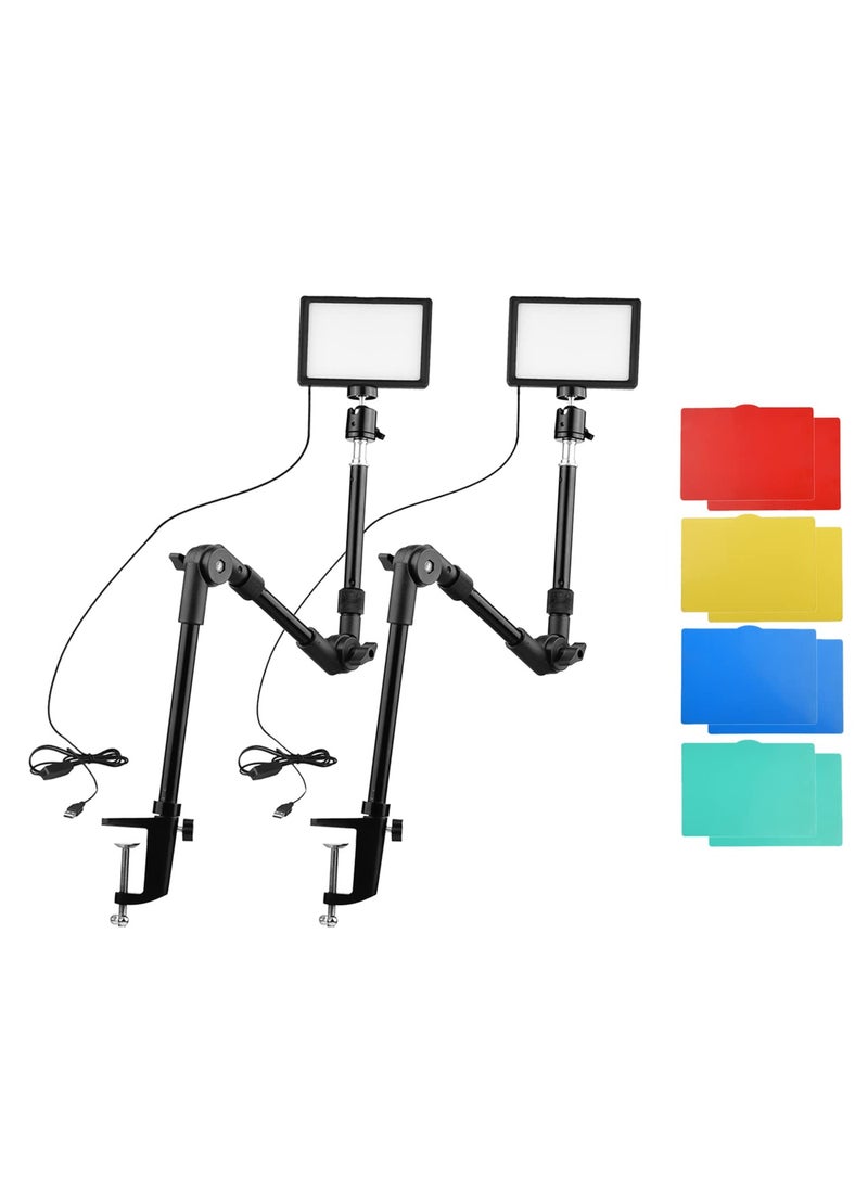 شو وو 2 حزمة USB LED فيديو ضوء 3200K-5600K عكس الضوء مع 2 حوامل طاولة، 2 محولات رأس كروية، 10 مرشحات ألوان (أحمر/أصفر/أزرق/أخضر/أبيض) لإضاءة مؤتمرات الفيديو المباشرة  - Image 1