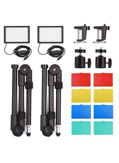 شو وو 2 حزمة USB LED فيديو ضوء 3200K-5600K عكس الضوء مع 2 حوامل طاولة، 2 محولات رأس كروية، 10 مرشحات ألوان (أحمر/أصفر/أزرق/أخضر/أبيض) لإضاءة مؤتمرات الفيديو المباشرة  - Image 2