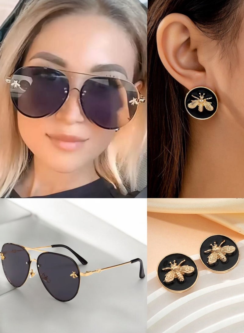 Bee Line Women's Jewellery Set Contains Sunglasses & Earrings Decorated With A Bee In High Quality And Elegant Design - Image 2