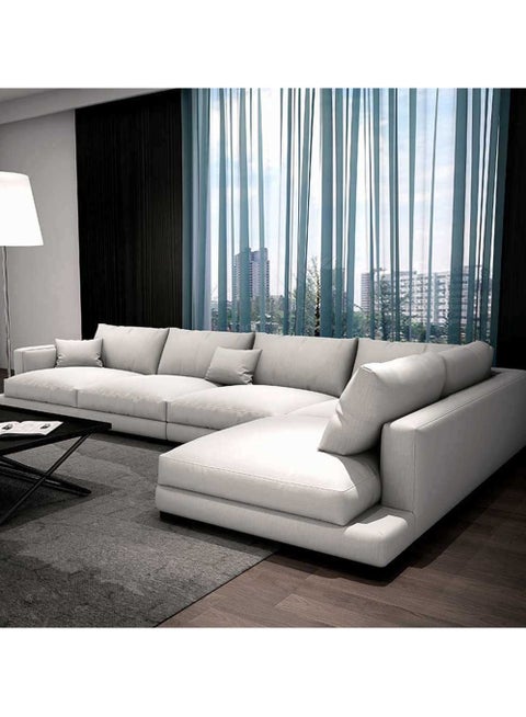 Swedish wood and linen corner sofa - white