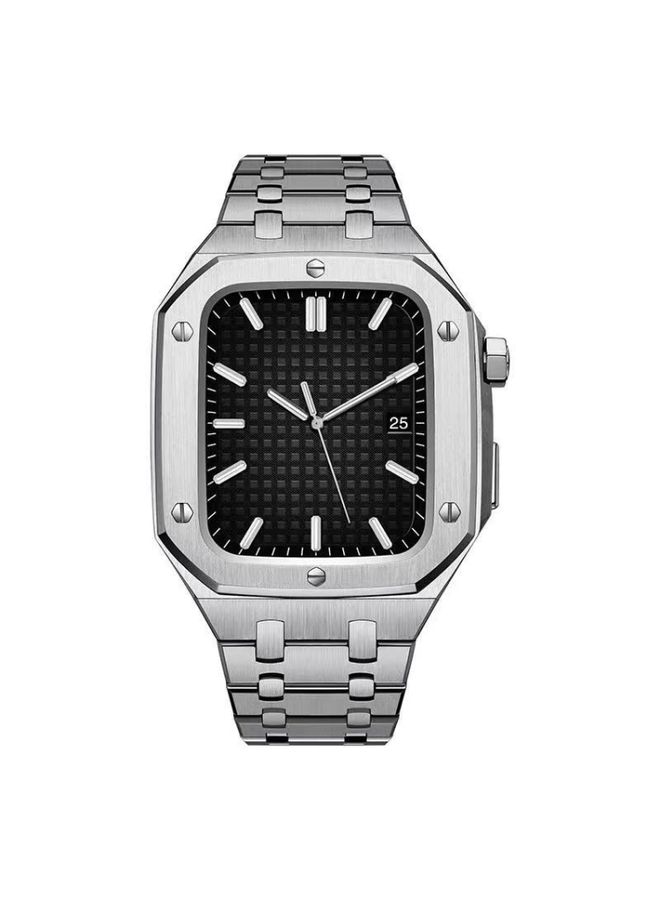 BURAQ Protective Cover Integrated Oak Metal Watch Band + Watch Case For Apple Watch Series 6&SE&5&4 44mm(Silver)