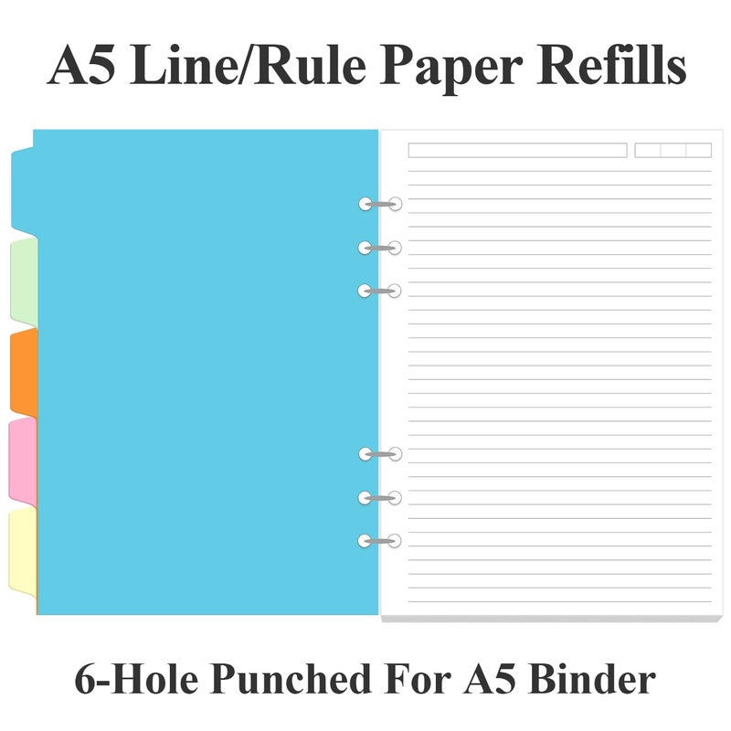 Yaridar A5 Refill Paper - 6 Hole Planner Inserts for A5 Binder, 200 Pages 6 Ring Loose Leaf Lined Paper with 5 Colorful Binder Dividers, 5.8" x 8.5" - Image 3