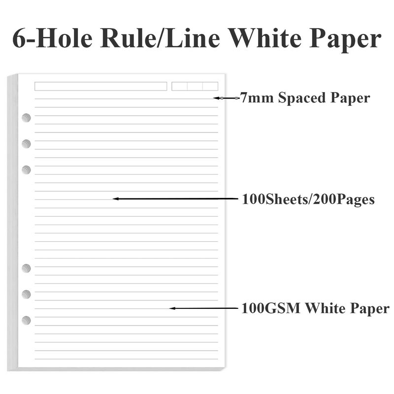 Yaridar A5 Refill Paper - 6 Hole Planner Inserts for A5 Binder, 200 Pages 6 Ring Loose Leaf Lined Paper with 5 Colorful Binder Dividers, 5.8" x 8.5" - Image 5
