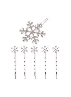 Beaupretty 6 Pieces Rhinestones Snowflake Hair Clips Winter Snowflake Hairpins Snowflake Bobby Pins Wedding Hair Clips Barrettes Christmas Hair Accessories for Women GirlsSilver