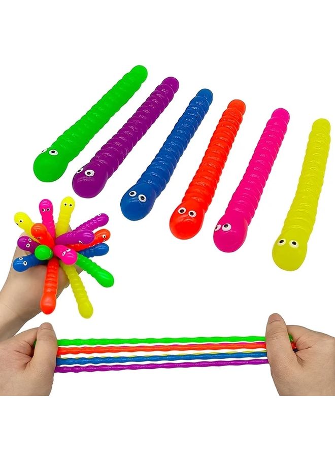 15pcs Stretchy TPR Fidget Sensory Toys Soft Rubber Worms with Googly Eyes Assorted Bright Colors for Relax Autism Stress Relief - Image 1