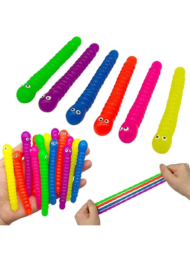 15pcs Stretchy TPR Fidget Sensory Toys Soft Rubber Worms with Googly Eyes Assorted Bright Colors for Relax Autism Stress Relief - Image 3