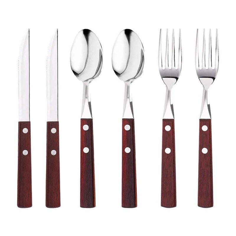 Gracelife 6Pack Wooden Handle Stainless Steel Cutlery Set Forks Spoons Knives Flatware Set