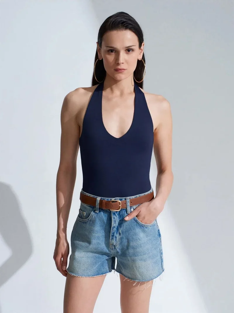 ديلفين Dilvin Halter Neck Cut-Out Bodysuit