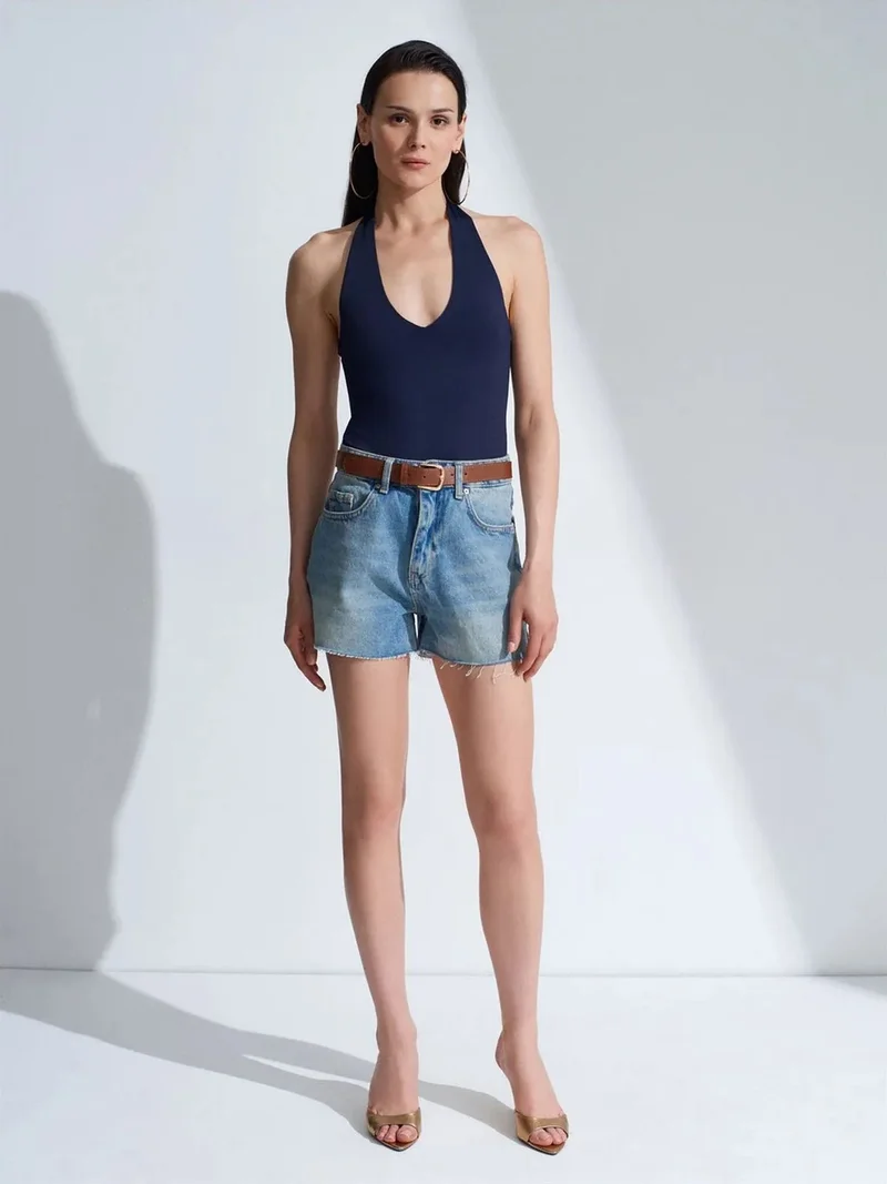 Dilvin Dilvin Halter Neck Cut-Out Bodysuit