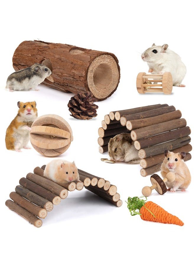 Sofier Hamster Toys: Natural Wooden Accessories for Hamsters, Rats, Guinea Pigs & More - 8 Modes of Chew Toys & Bridges - Image 1