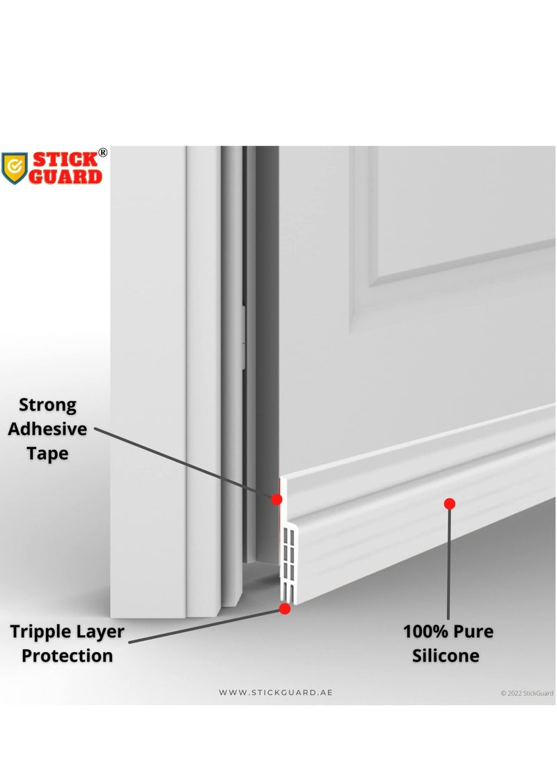 StickGuard Door Seal Strip for Blocking Bugs, Air, Dust - Self Adhesive, Silicone Door Draft Stoppers for Bottom of Door - Soundproof, Weather Stripping - Under the Door Draft Guard - 1 Meter (White) - Image 3