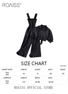 roaiss 2-Piece Women Casual Suit Lapel Neck Shirt and Sling Pleated Wide Leg Jumpsuit Candy Color Matching Waist Design Ideal for Daily Commuting Wear  - Image 4