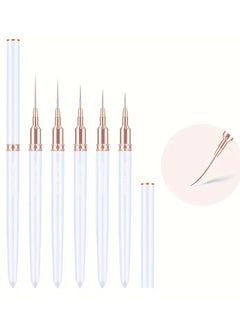 Rozino 5pcs Nail Art Brush Set - Ultra-Fine Liner & Detailing Pens, Metal Handle, Odorless - Perfect for DIY Manicures, Nail Accessories  - Image 1