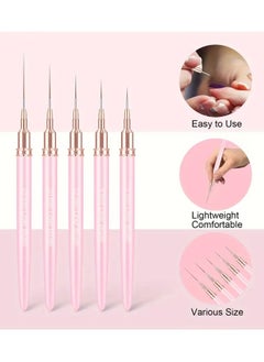 Rozino 5pcs Nail Art Brush Set - Ultra-Fine Liner & Detailing Pens, Metal Handle, Odorless - Perfect for DIY Manicures, Nail Accessories  - Image 3