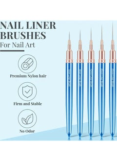 Rozino 5pcs Nail Art Brush Set - Ultra-Fine Liner & Detailing Pens, Metal Handle, Odorless - Perfect for DIY Manicures, Nail Accessories  - Image 4