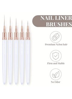 Rozino 5pcs Nail Art Brush Set - Ultra-Fine Liner & Detailing Pens, Metal Handle, Odorless - Perfect for DIY Manicures, Nail Accessories  - Image 2