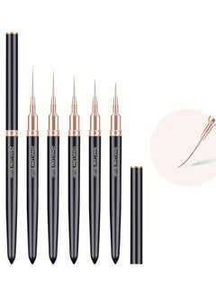 Rozino 5pcs Nail Art Brush Set - Ultra-Fine Liner & Detailing Pens, Metal Handle, Odorless - Perfect for DIY Manicures, Nail Accessories  - Image 5