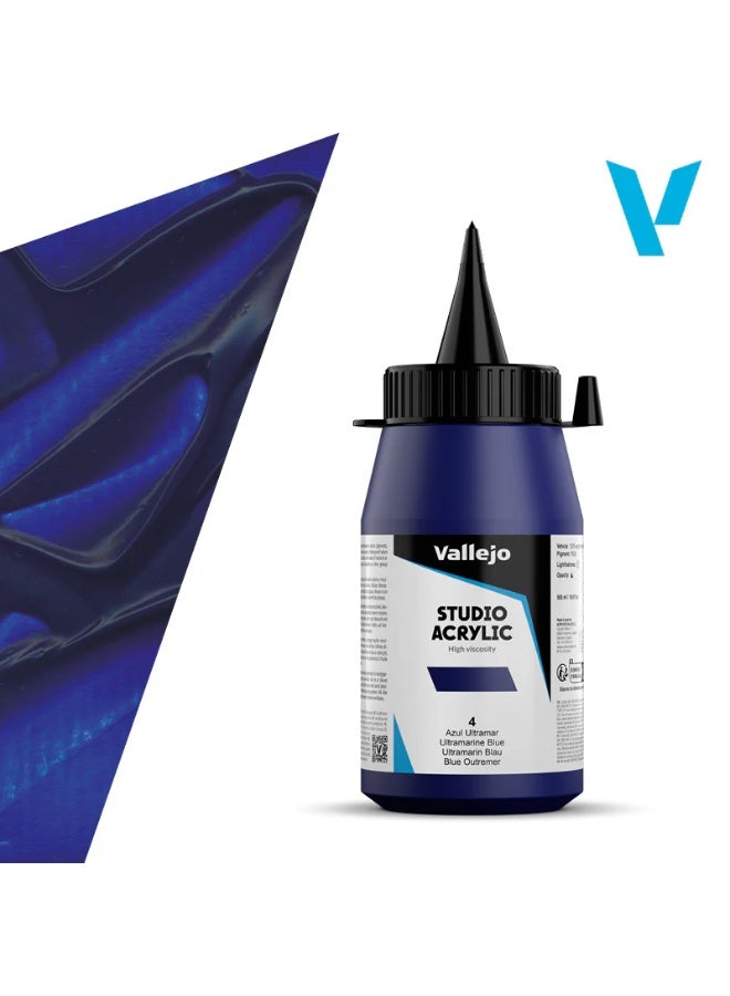 فاليجو طلاء أكريليك للفنانين 4 أزرق فائق النحافة 500 مل - درجة الاستوديو، مقاوم للضوء وغير سام