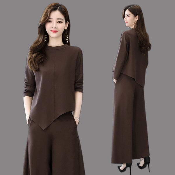 Wide-leg pants suit Spring and Autumn new womens clothing age-reducing slimming Western style casual temperament culottes two-piece suit Gray - Image 4