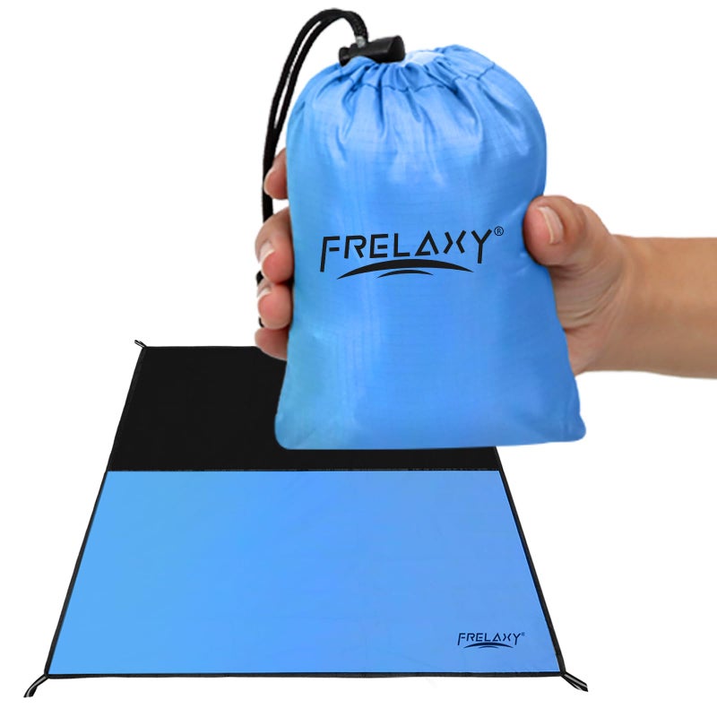 Frelaxy Pocket Picnic Blanket, Waterproof Sandproof Beach Mat, Compact Camping Tarp for Festivals, Hiking, Travel, Outdoor Recreation (Blue, 57'' x 71'') - Image 1