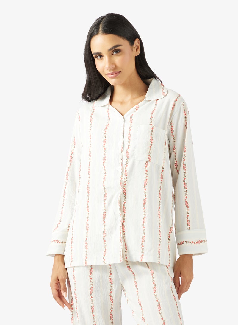 Ginger Floral Stripe Button Up Shirt & Pyjama Set - Image 3