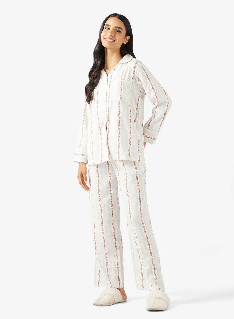Ginger Floral Stripe Button Up Shirt & Pyjama Set - Image 5