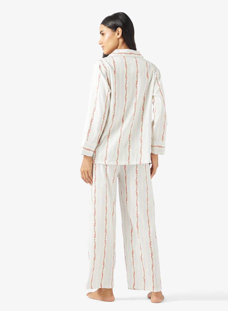 Ginger Floral Stripe Button Up Shirt & Pyjama Set - Image 2
