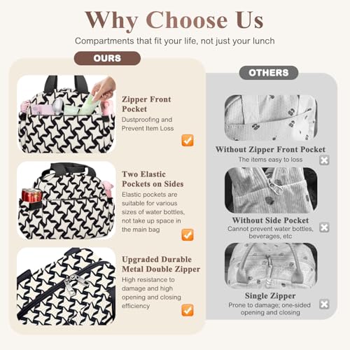 KUBYA Lunch Bag Lunch Box for Women, Cute Corduroy Insulated Reusable Work Leakproof Simple Adults Large Lunch Boxes Tote Bag Men Cooler Bag - Image 4