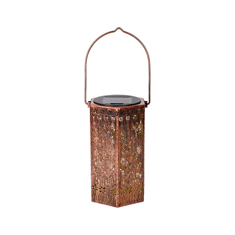 Iron Hexagonal Hollow Projection Solar Light for Outdoor Garden Decor Small Lantern Hanging Lamp