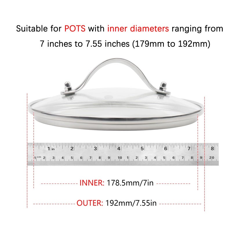 Pastlla 7 Inch Universal Tempered Glass Pot Lid Glass Covers with Stainless Steel Handle for Frying Pan Wok Pot Skillet - Image 2